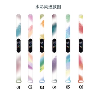 Xiaomi Mi Band 7 6 5 4 3 สายนาฬิกาข้อมือ ซิลิโคนนิ่ม พิมพ์ลายสีน้ํา สําหรับ Miband 5 6 7