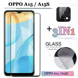 เก็บเงินปลายทาง ตรงรุ่น ได้แป็นชุด3in1 Oppo A15 ฟิล์มเลนส์กล้อง ฟิล์มกระจกเต็มจอ ฟิล์มหลัง ฟิล์มกันกระแทกขอบดำ