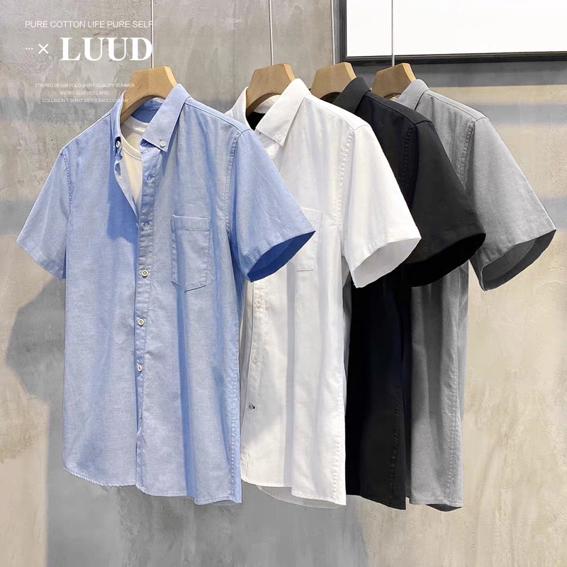 ขายดีมาก เสื้อเชิ้ตแขนสั้น สีพื้น 9สี เสื้อเชิ้ตชาย เนื้อผ้า Oxford ถูกสุดๆ คุณภาพดี