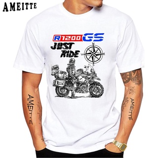 เสื้อยืดวินเทจTuxinhe ใหม่ เสื้อยืดแขนสั้นลําลอง พิมพ์ลาย Just Ride Moto Sport Adventure Motorcycle GS R1200 GS สีขาว สํ