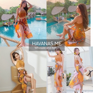 🍋HAVANAS ME🍋 ชุดว่ายน้ำผู้หญิง งานแฟชั่น เสื้อ กางเกง ผ้าคลุม ลายพิมพ์สวย Bikini 3 ชิ้น [ มีราคาส่ง ]