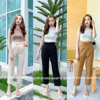 🧸กางเกงทรงบอยตะขอหน้าขอบยื่น ขา9ส่วนผ้าเปเป้🧸