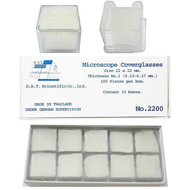*1000แผ่น* กระจกปิดสไลด์ 22×22 มม. 10×100 แผ่น (1000 แผ่น) / Microscope Cover Glass