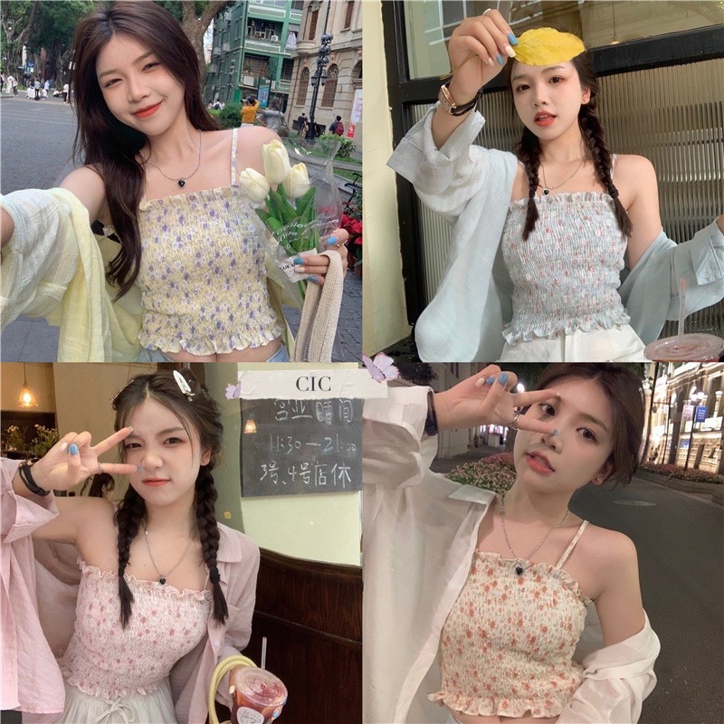 ส่งทันที Cici(NO. 960)New เซต2ชิ้น เสื้อเชิ้ตแขนยาวสีพื้น + สายเดี่ยวสม็อคแต่ลายดอกไม้ งานแซ่บ 🔥