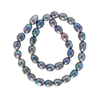 ลูกปัดมุกแท้ (Pearl) เม็ดไข่แบน (Flat Oval) ขนาด 9x12 mm - (LZ-0265 สีเทา)
