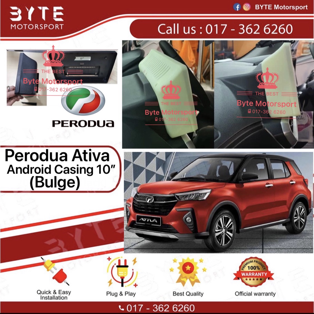 ปลอกเครื่องเล่น Android 10" Perodua Ativa (Bulge)