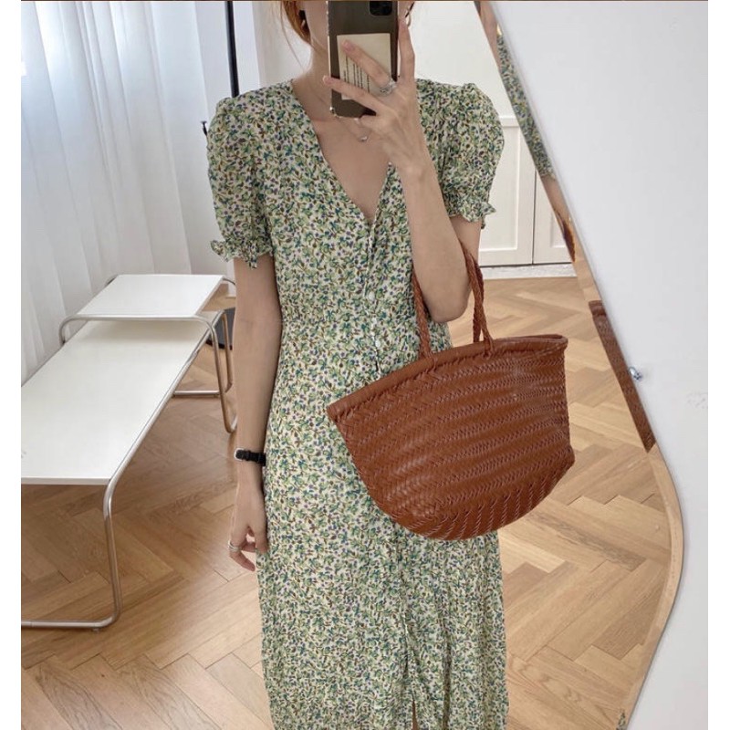 [2690] เดสสยาวกระดุมหน้าลายดอกไม้ - รูปที่ 4