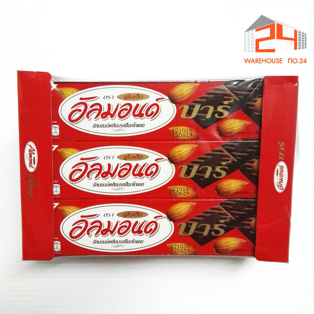 ส่งไว🚀24ชม. (กล่องสีแดง) ยูไนเต็ดอัลมอนด์ บาร์ 19g. จุ 12 แท่ง