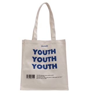 C&amp;S กระเป๋าผ้ามินิมอล Hi Youth ใบใหญ่ เนื้อผ้าหนา ขนาด 29x35x22 cm.