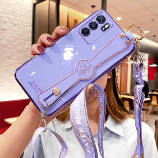 เคส OPPO Reno 6Z 4Z 6 5 4 2F 2 Pro 5G A54 A74 5G A95 A92 A52 A94 A16 A15S A15 A5S A7 A12 A3S A12e A53 A93 A91 A73 A31 A5 A9 2020 F11 Pro F9 F7 F5 ด้วยเชือกเส้นเล็กแบบถอดได้แฟชั่นหรูหราพรีเมี่ยมสาวและเคสโทรศัพท์แบบอ่อนสายรัดข้อมือสวยบาง | DK