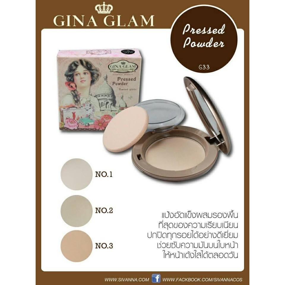 gina glam แป้งพัฟ GINA GLAM Pressed Powder ขนาดใหญ่ กันน้ำ กันแดด สุดคุ้มราคาถูก