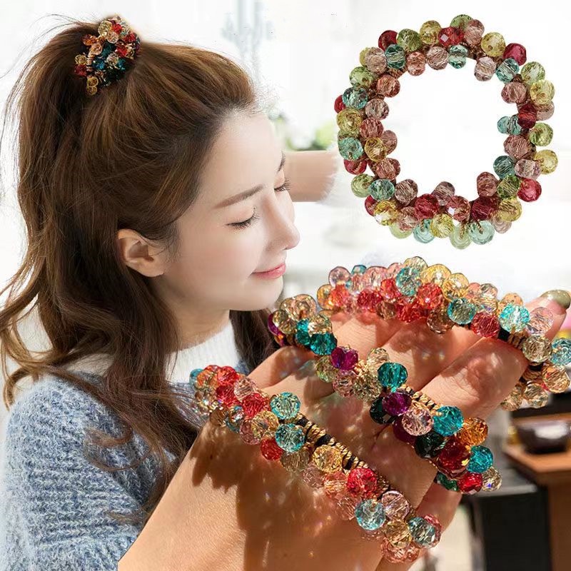 เกาหลีเกาหลีสีสันคริสตัลคาดศีรษะ/สร้อยข้อมือเชือกผมสด ตัวหนายางรัดผมแหวน