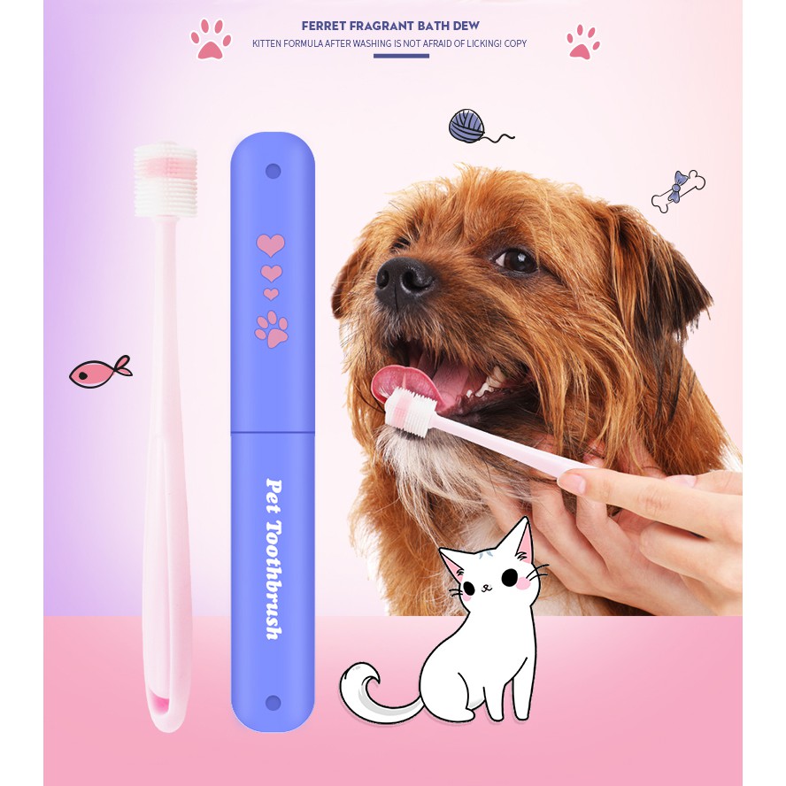 แปรงสีฟันแมว และสุนัขหัว 360° สีชมพู แถมฟรี!! กล่องเก็บแปรงสีฟัน