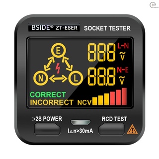 [T&amp;H] Bside เครื่องทดสอบซ็อกเก็ตไฟฟ้า หน้าจอ LCD พร้อมทดสอบ NCV RCD สําหรับบ้าน โรงเรียน สํานักงาน ห้องปฏิบัติการ