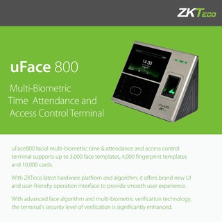 ZKTeco uFace 800 เครื่องสแกนใบหน้าและลายนิ้วมือ บันทึกเวลาทำงาน รุ่นใหม่ สมรรถนะสูง จอสัมผัสใช้งานง่าย