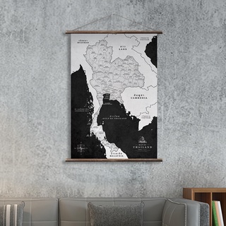 ภาพแขวนผนังแผนที่ประเทศไทยวินเทจ: ดำ Vintage Thailand Map: Black Edition