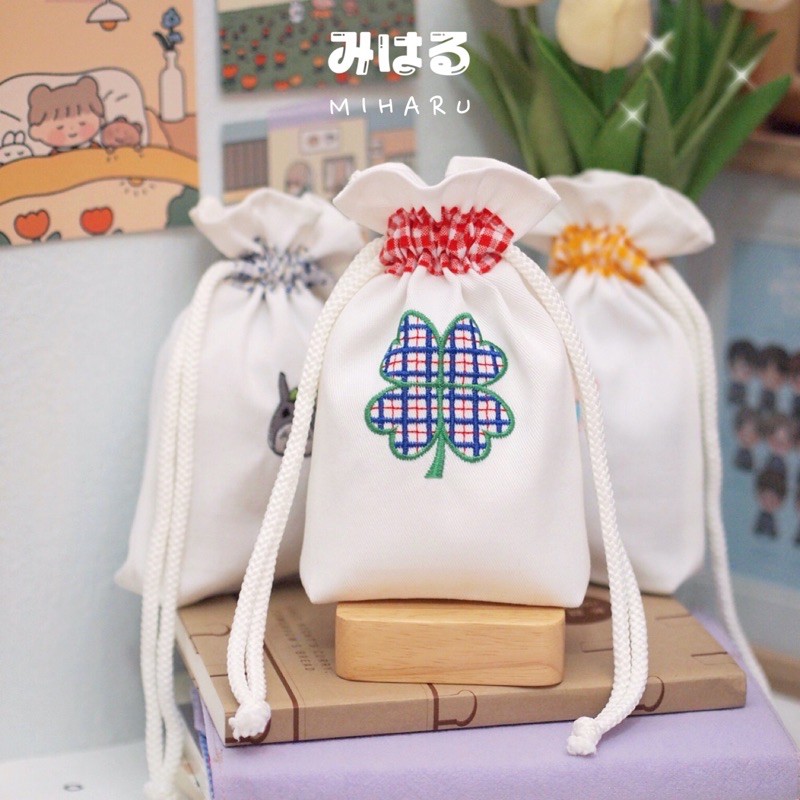 Miharu ถุงผ้าหูรูดจิ๋วปักลาย ขนาด 4x6 นิ้ว