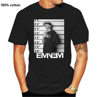 ผ้าฝ้ายคอกลมเสื้อยืดท็อปส์ พิมพ์ลาย Eminem Mugshot สีดํา สไตล์ฮิปฮอป สําหรับผู้ชายfrom S-4XL