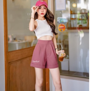 กางเกงผู้หญิง ขาสั้น เอวสูง ตะหน้า 2จีบ ขาเบิ้ล มีกระเป๋าข้าง S-XL ลุคเกาหลีมากกกก