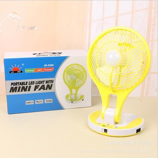 พัดลม 6 นิ้ว ปรับแรงลมได้ ชาร์จไฟ มีโคมไฟ LED 21 ดวง ส่องสว่าง Portable Rechargeable LED Light with Mini Fan  5580