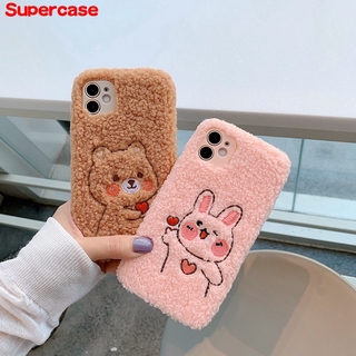 Soft Cover For Samsung Galaxy S21 FE A02 A32 A02s A72 A52 A12 A42 M51 M31s M12 M02s Cartoons Phone Case Cute Warm Plush Bunny Bear Lovely Back Cover