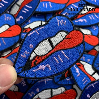 [ ตัวรีดติดเสื้อ ลาย ปาก ลิ้น ริมฝีปาก น้ำเงิน ] Lips Patch งานปัก DIY ตัวรีด ติดเสื้อ กระเป๋า ยีนส์ อาร์ม แนวๆ วัยรุ่น