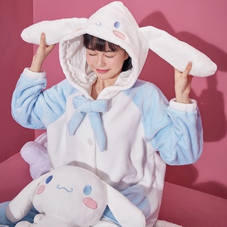 SANRIO Kawaii Cinnamoroll ชุดนอนผ้าขนแกะลายการ์ตูนสุนัขน่ารักสําหรับเด็กผู้หญิง