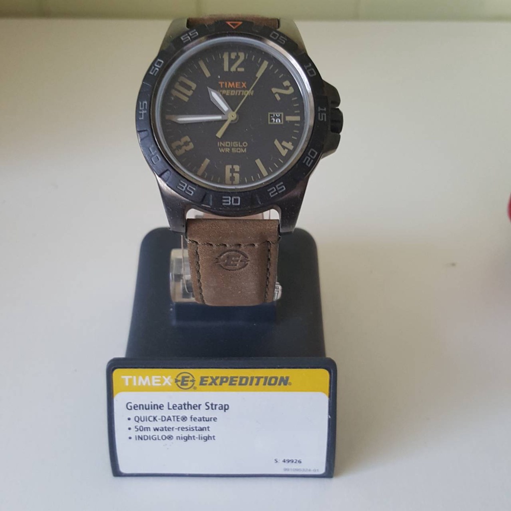 Timex นาฬิกาข้อมือผู้ชาย ของแท้ Timex Expedition Genuine Leather Strap S49926 Indiglo