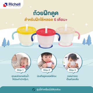 Richell ถ้วยฝึกดูด สำหรับเด็กอายุ 6 เดือนขึ้นไป หลอดกันสำลัก รุ่น AQULEA (150มล.)