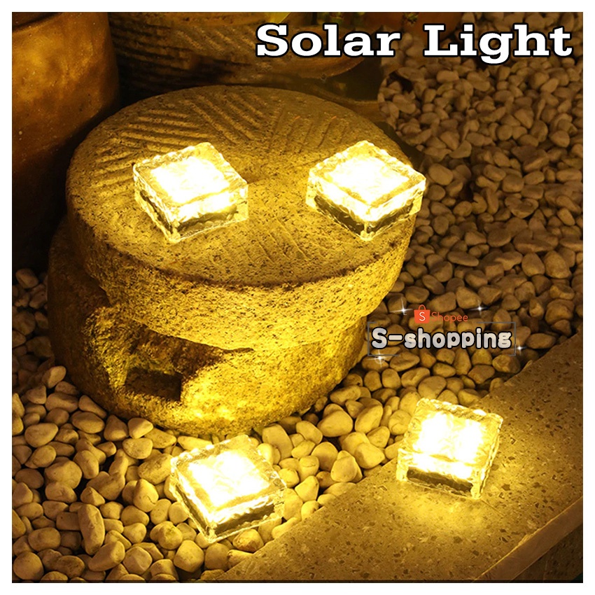 （1pcs）BLD4 ไฟสีส้ม  Solar Glas Bodenleuchte 4LED 10cmโคมไฟตกแต่งสนามหญ้า  ขนาดใหญ่