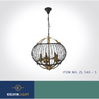 KELVIN LIGHT โคมไฟห้อย สไตล์ล๊อฟ สีดำทอง รุ่น ITEM NO. ZL 540 – 5