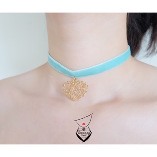 choker กำมะหยี่สีเขียวฟ้าน้ำทะเล น่ารักสุด