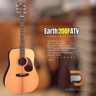 Cort Earth 200F ATVกีตาร์ทรงDreadnoughtมาพร้อมFishman® sonitone Torrefied solid Sitka spruce ด้านบน ด้านข้างและหลัง