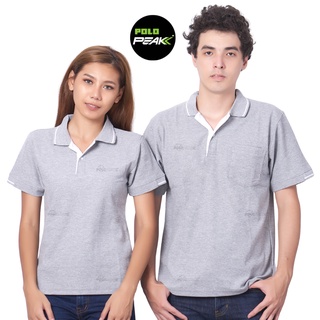 เสื้อโปโลสีท็อปดายเทา ปกริ้วขาว polopeak