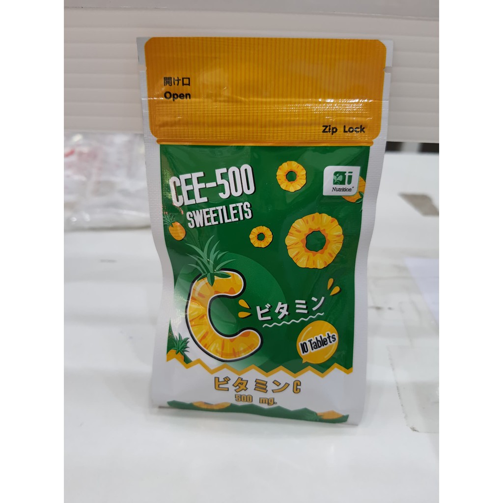 CEE-500 SWEETLETS (ซี-500 สวีทเล็ตส์) วัตถุดิบนำเข้าจากญี่ปุ่น วิตามินซี 500 มก. ชนิดอม 10 เม็ด