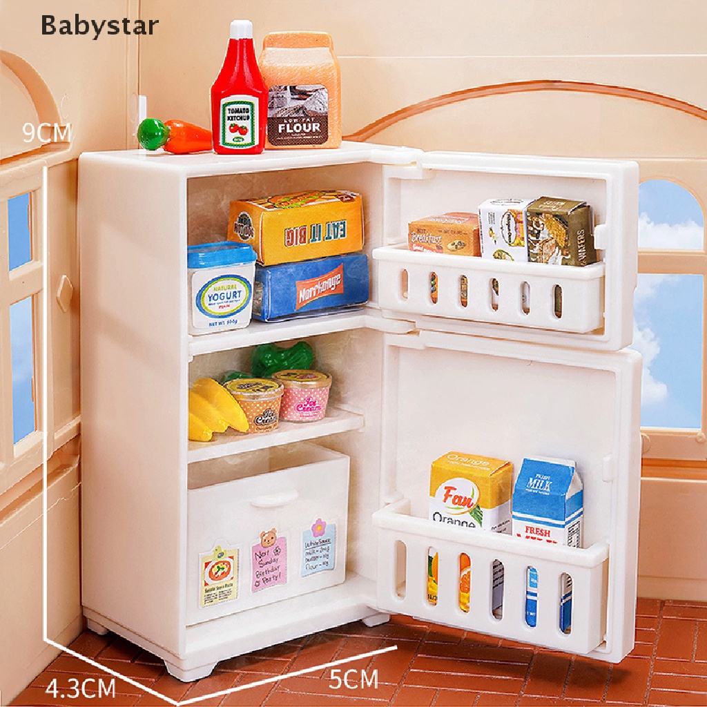 ((Babystar)) ขายดี ตู้เย็นอาหาร ขนาดเล็ก 1/12 สําหรับบ้านตุ๊กตา 16 ชิ้นต่อชุด