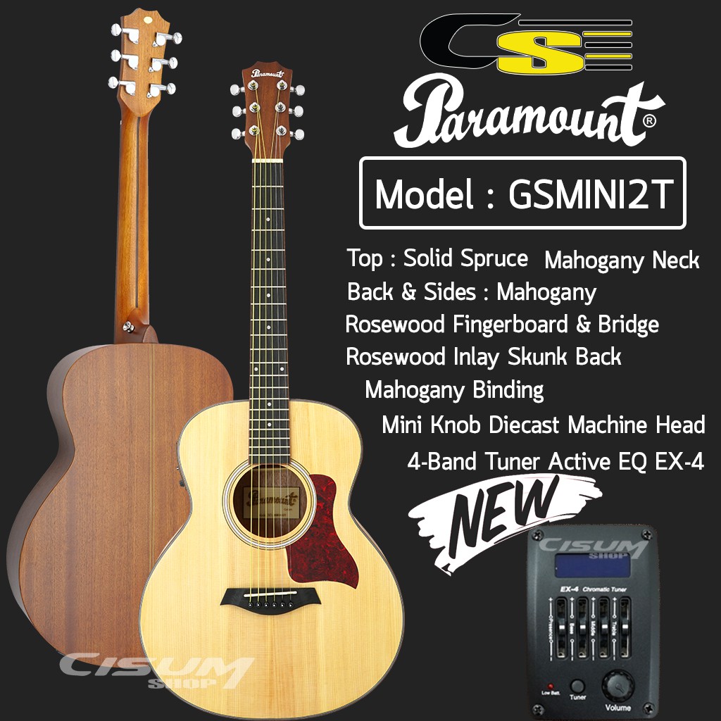 Paramount GS Mini 2T กีตาร์โปร่งไฟฟ้า 36" ทรง Taylor (ไม้สปรูซแท้ / มะฮอกกานี) (Top Solid Spruce) + 