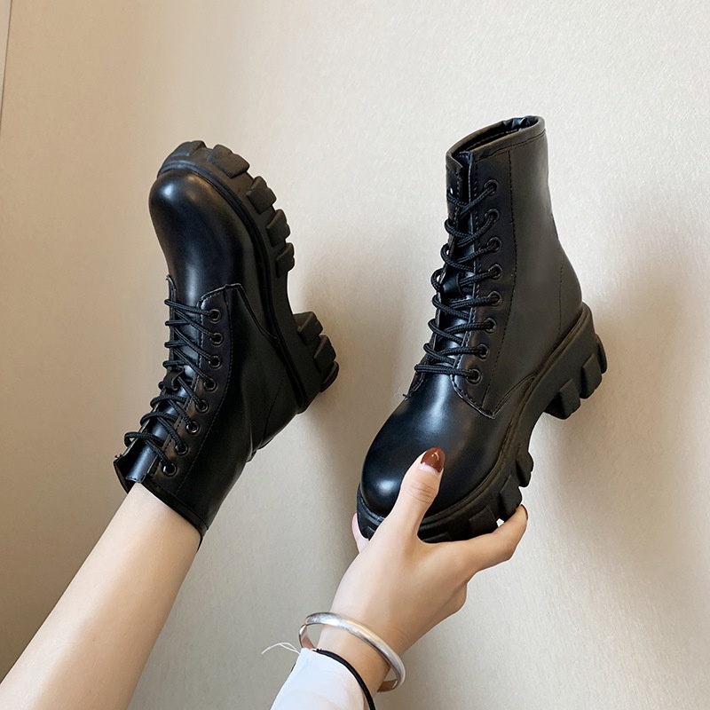 Botas Women Motorcycle Ankle Boots Wedges Female Lace Up Platforms ...