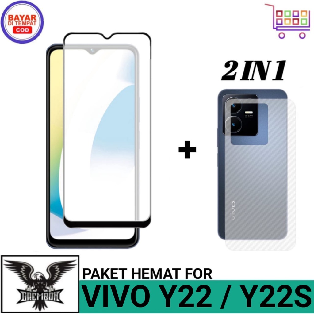 กระจกนิรภัย VIVO Y22 Y22S 4G ฟรี Garskin Carbon Premium Anti-Fingerprint