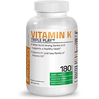 Bronson - Vitamin K Triple Play™ with K1 and K2 550 mcg – 180 แคปซูล วิตามินเค บำรุงกระดูก บำรุงหัวใจ