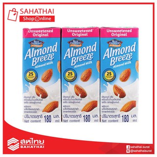 นมอัลมอนด์ บรีซ Blue Diamond Almond Breeze Milk ## รสจืด ## 180 มล.(แพ็ค 3 กล่อง)