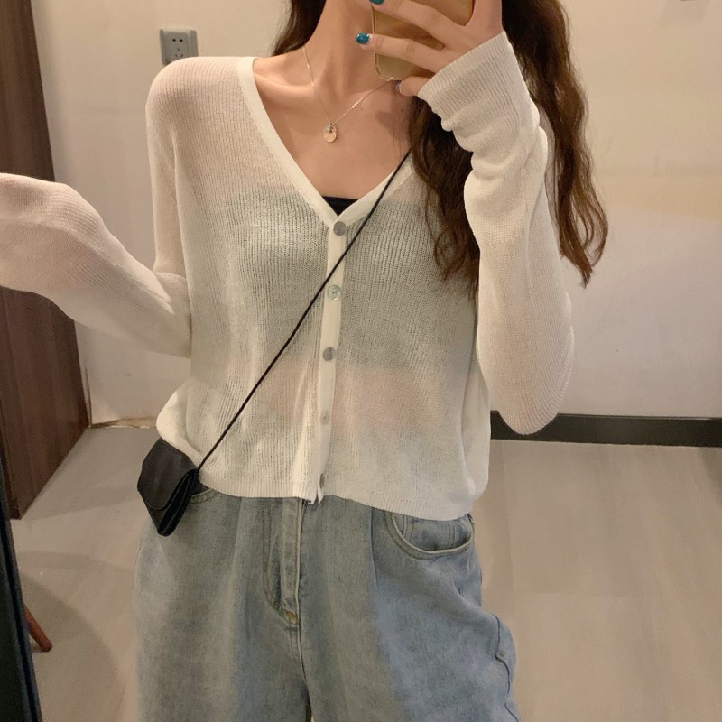 🌻Lune_Grace🌻 เสื้อคลุมคาร์ดิแกน เสื้อคลุมไหมพรม แขนยาว กระดุมเปลือกหอย แฟชั่นผู้หญิง สไตล์เกาหลี 8180