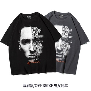 T-shirt  Eminem Eminem American hip hop rap ins ไหล่หนักห้าจุดแขน oversize แขนสั้นเสื้อยืดผู้ชายS-5XL