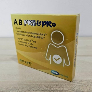 AB Pre&amp;Pro MEGA We care ปรับสมดุลลำไส้ แก้ท้องผูก ท้องเสีย ลำไส้แปรปรวน กล่องบรรจุ 10 ซอง เมก้า วี แคร์