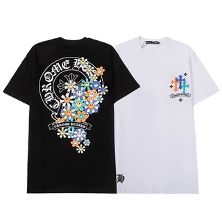 โครเมี่ยมแฟชั่นสตรีท456458เสื้อยืดแขนสั้นลําลอง ผ้าฝ้าย พิมพ์ลายหัวใจ สีรุ้ง หน้ายิ้ม สําหรับผู้ชาย และผู้หญิง