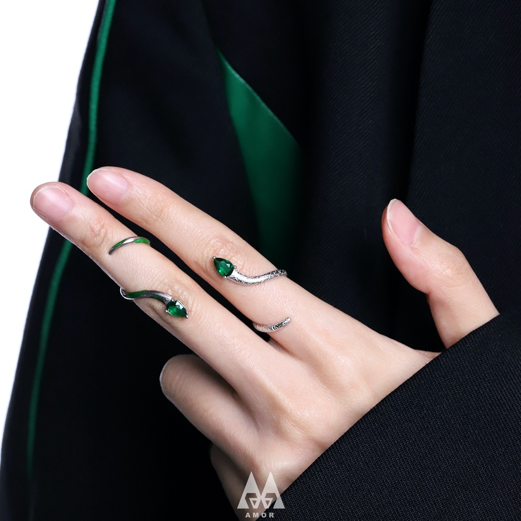Slytherin สีเขียวงูร่วมแหวนหางแหวนสาวลานงู unisex สัตว์เลี้ยงบนปลายนิ้วเดิม