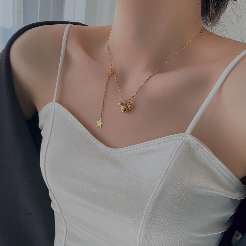 เครื่องประดับ สร้อยคอสแตนเลส จี้รูปมิกกี้เมาส์น่ารัก ประดับพู่ไทเทเนียม สําหรับผู้หญิง