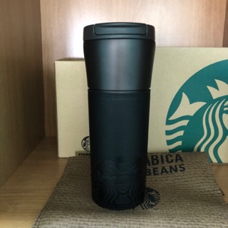 Starbucks Korea กระบอกน้ำสีดำ มีปลอกหนังหุ้ม 16oz.