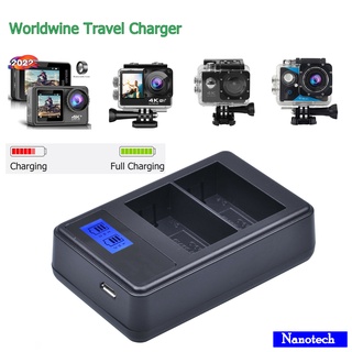 Nanotech เเบต 900,1050,1350,1500 แบตเตอรี่ + Dual Charger สำหรับ EKEN Accioncamra nanotech