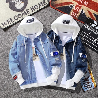 Spring Autumn Men Denim Jacket Hip Hop Hooded Casual Loose Outerwear